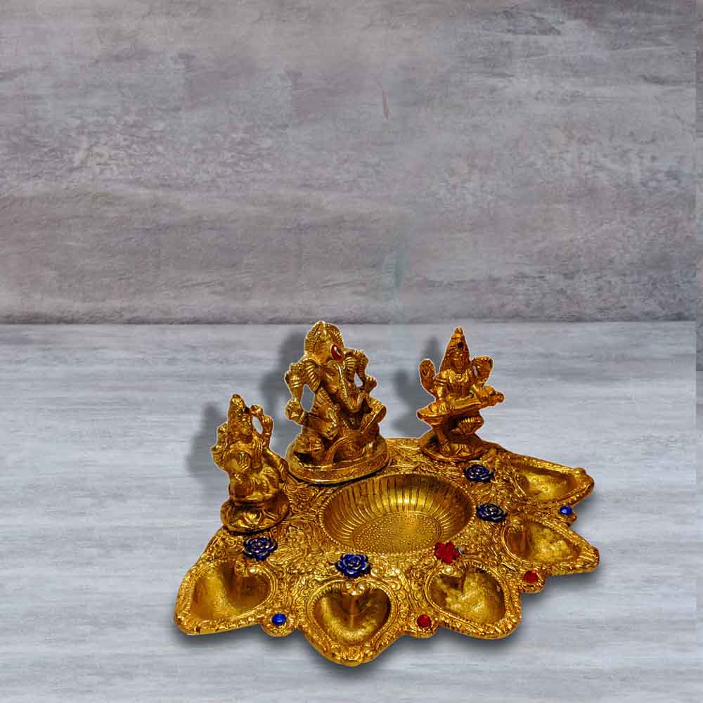 Lakshmi Ganesha Saraswati Idols with Deepak
